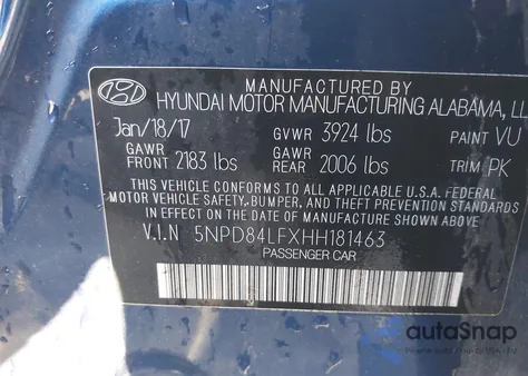 2017 Hyundai Elantra Se z USA, uszkodzony, nr VIN 5NPD84LFXHH181463